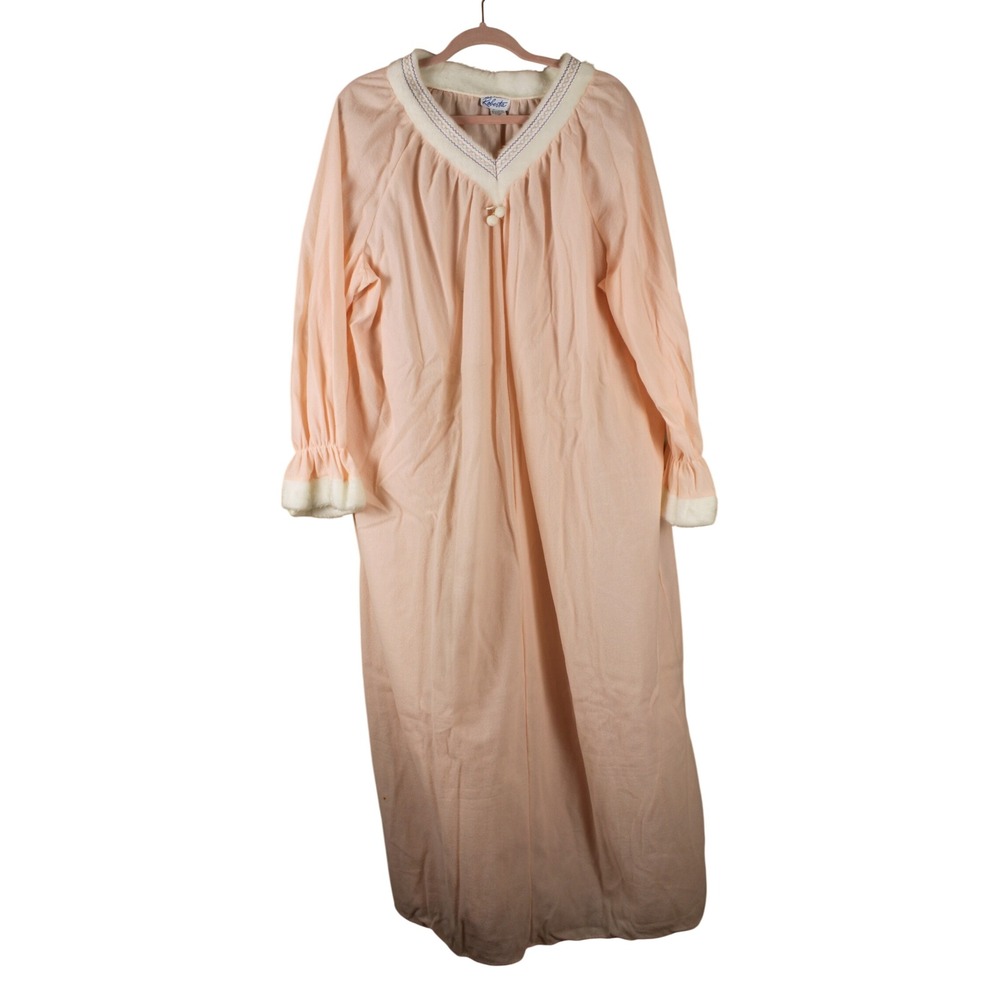 Vtg 70s Grandmacore Cottagecore Retro Sleepwear Pink Flannel Maxi Nightgown 3X